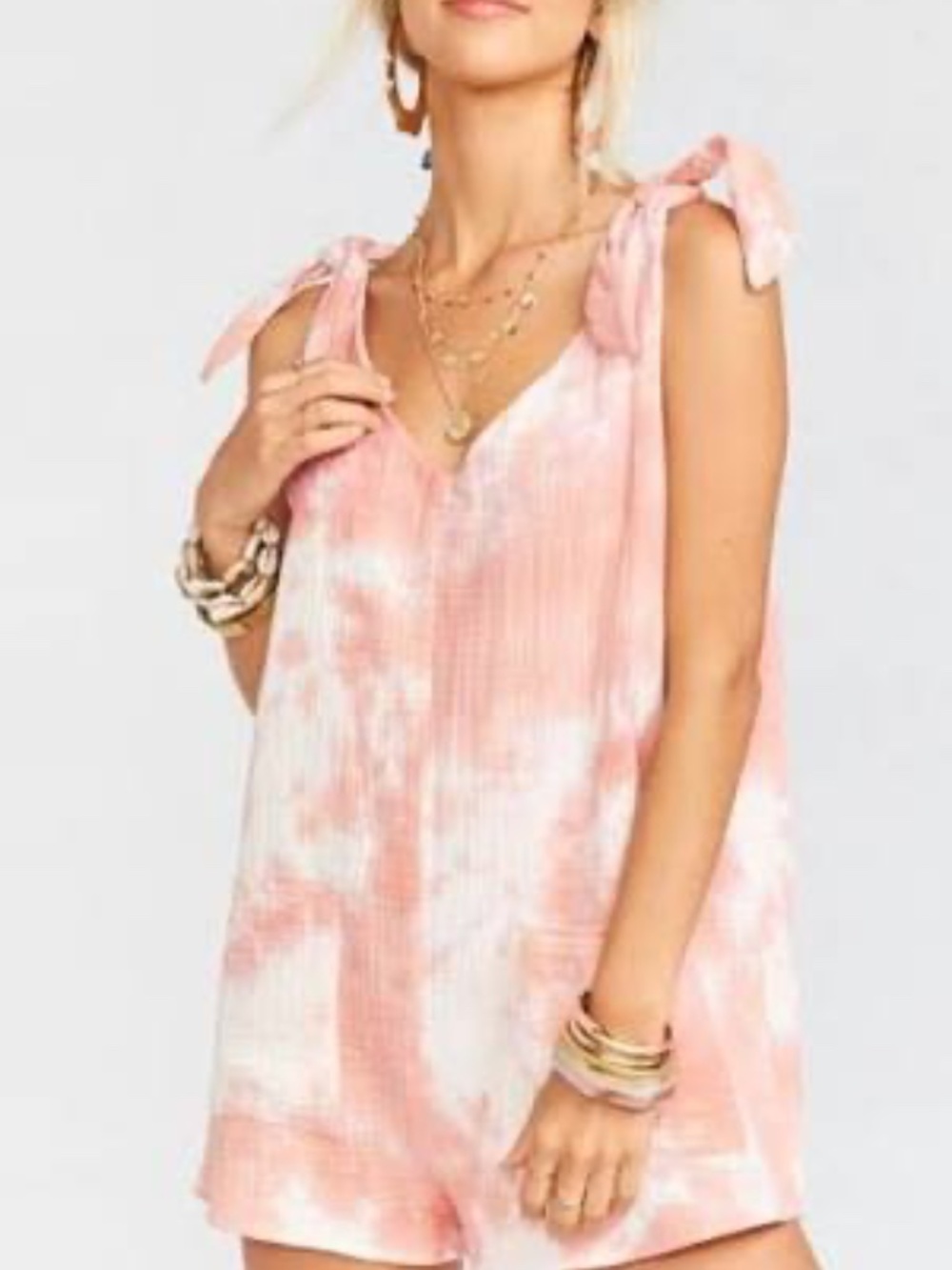 Show Me You MUMU Tilda Tie Dye Pink/White Cotton lightweight Romper - NWT - MED